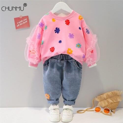 Autumn Winter Baby Girls Clothing Girls lace Flower Sweatshirt Pants 2 Pcs Set Toddler Costume Kids Tracksuits Children Clothes
