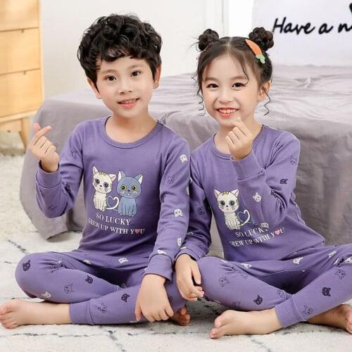 Autumn Pajamas Set For Girls Boys Clothes Cute Cat Full Sleeve Pyjamas Kids Pijama Infantil Childrens Clothes Suit 4 6 8 10 12Y