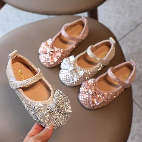 2021 Autumn Girls Shoes Bling Princess Shoes Bowtie Mary Janes Shoes Shallow Kids Flats Children Party Dance Show Toddlers 0-8y