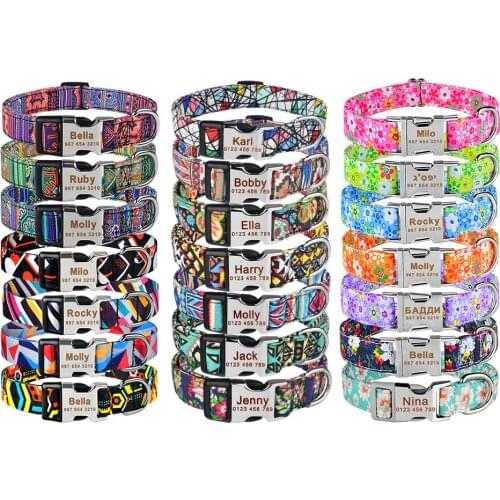 Custom Free Engraved Name ID Tag Personalized Dog Collar Nylon Plaid Boy Girl Unisex Dogs Collar Small Large Product Dog Collars