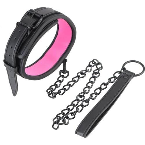 Collar Leather And Iron Chain Link Slave Restraints Sex Toys For Couples Slave Collars SM Bondage Women Bondage Collar Neck Ring