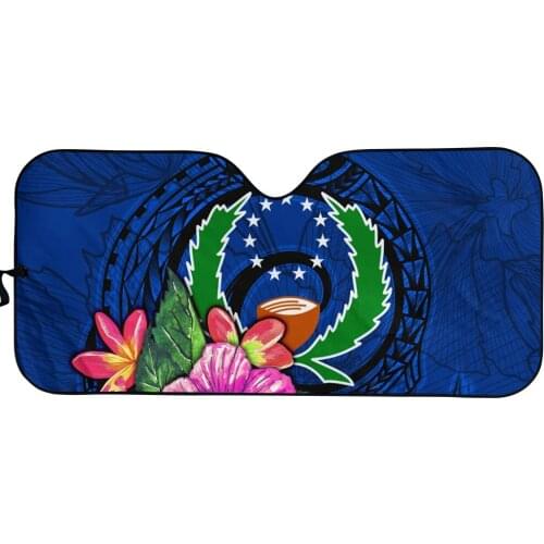Pohnpei Car Covers Auto Window Sunshade Cover Polynesian Floral Blue Sun Reflective Shade Windshield For SUV Most Car