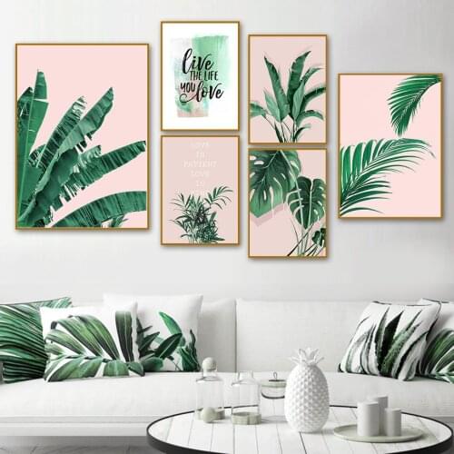 Green Plant Palm Leaf Monstera Quote Wall Art Canvas Painting Nordic Posters And Prints Wall Pictures For Living Room Home Decor