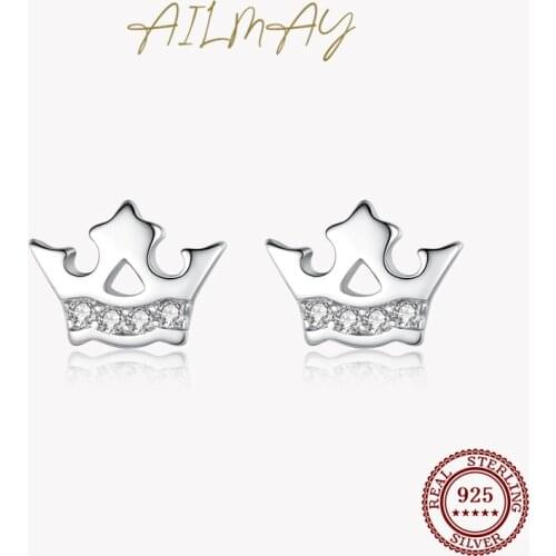 Ailmay Birthday Gift Top Quality Real 925 Sterling Silver Sweet Cute Crown Stud Earrings for Women Korea Style Fine Jewelry