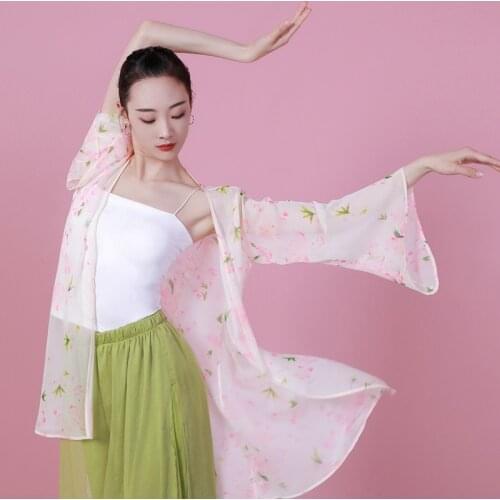 Classical Dance Tops Fairy Hanfu Women Floral Chinese Style Clothing Sheer Folk Dance Wear Summer Performance Costume JL3381