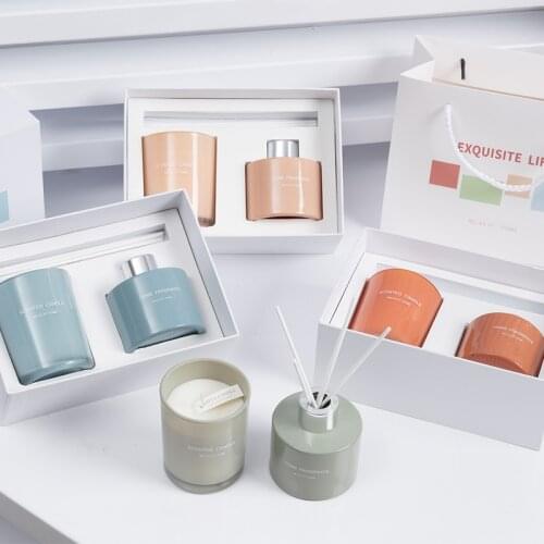 High-grade Home Fragrance Gift Set with 100ml Reed Diffuser and 50g Scented Candle Soy Wax Scent Amber Gardenia Orange Cool Wate