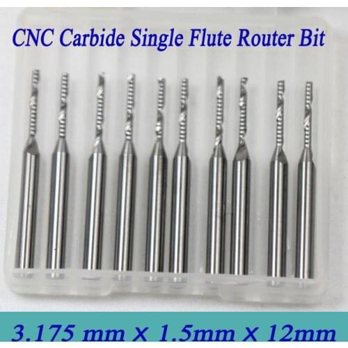 High Precision Grind 10pcs 3.175*1.5*12mm Single Flute Milling Cutter Soild Carbide One Spiral Flute Bits