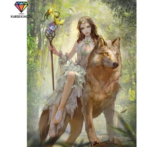 XUEQIXIAOZU 5D Diamond Painting Elf Girl Cartoon Character Animal DIY Diamond Embroidery Cross Stitch Kit Home Decoration Gift