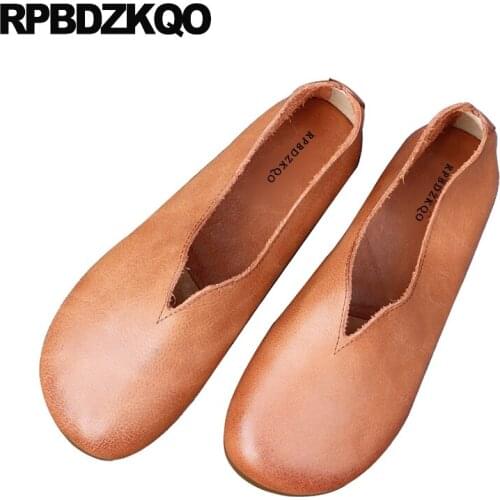 Black korean slip on china designer shoes women luxury 2019 vintage footwear brown round toe plain chinese ladies flats retro