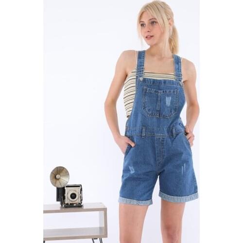 Women, Jumpsuits, Overalls, Jeans, Shorts, Solid Color, Strappy, Salopet, Blue, Denim, All Ages, Shorts Overalls, Cotton, 2021