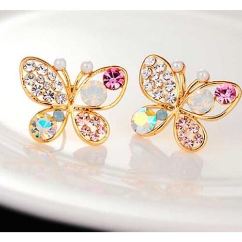 Luxury CZ Color Crystal Butterfly Stud Earrings Pendant for Women Wedding Rhinestone Earrings Party Fashion Jewelry Brincos 2019