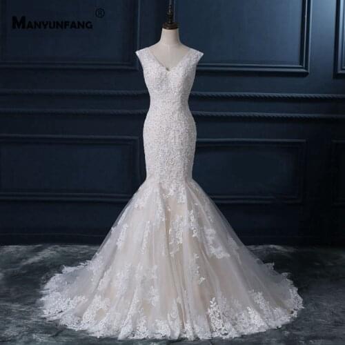 Vestido De Noiva 2021 New Arrival V-Neck Embroidery Appliques Tulle Mermaid Wedding Dress Elegant Sleeveless Lace Bridal Gown