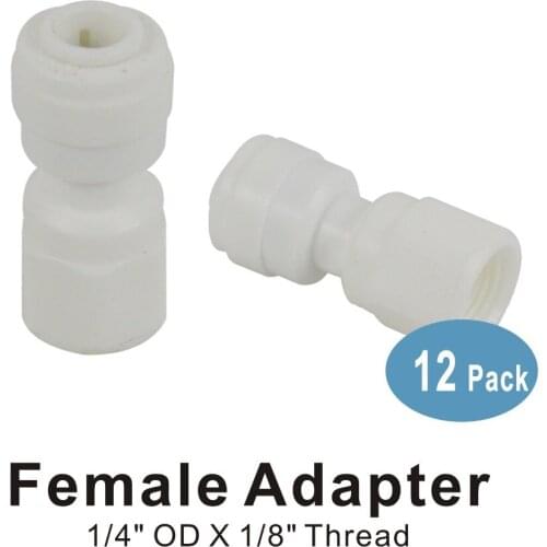 12 PACK of Straight Female Adapter 1/8" Thread to 1/4" OD Quick Connector Fitting for Water Filters and Reverse Osmosis System