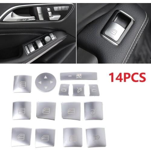 14PCS Button Sticker For Mercedes Benz A B C E GLA CLA GLK GL ML GLE Class Silver ABS Car Window Glass Lift Button Sticker