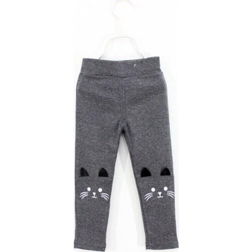 2015 New autumn children pants 100% cotton Small cat cartoon stickers cloth pattern girls leggings 3-8 year