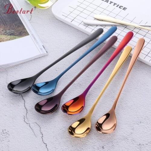 4Pcs Colorful Rainbow Ice Coffee Tea Stir Spoon Stirring Cafe Scoop Long Handle Spoons Tableware Mixing Spoon Kitchen Supplies
