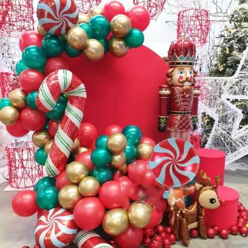 1 Set 97Pcs Christmas Balloons Garland Arch Kit Red White Candy Balloons 3D Deer Foil Ball DIY Santa Claus Navidad Canes Globos