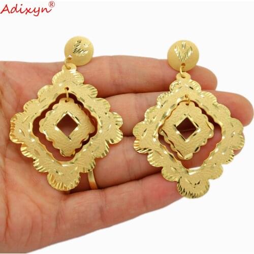 Adixyn 3 Desigh NEW Light Weight Dubai Earrings for Women Girls 24K Gold Color Ethnic Earring African Jewelry Party Gifts N04068