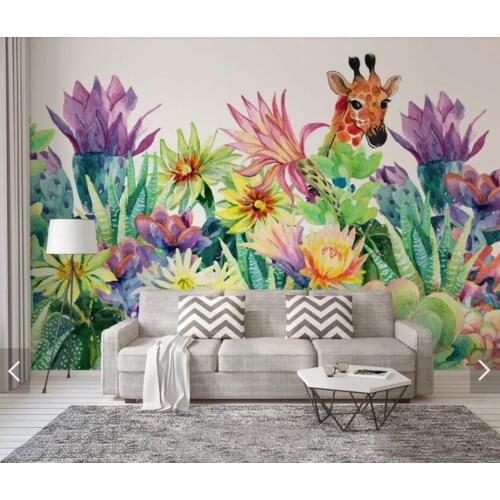 Watercolor Nordic Plant Flower Wallpaper Mural Bedroom Home Wall Decor Hand Painted Contact Paper Cactus Deer 3d Wall Murals