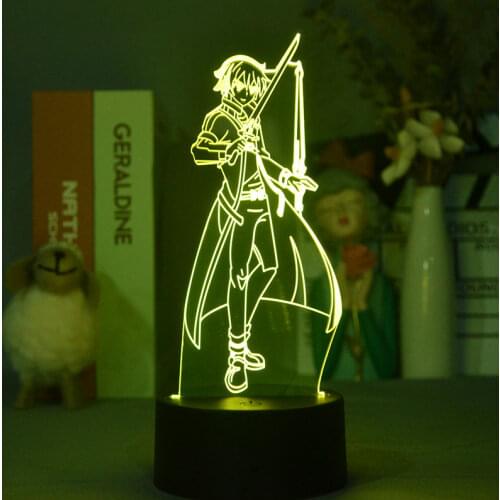 Anime Sword Art Online Figure Kirigaya Kazuto 3D Acrylic Light Creative Manga Character Kirito Silhouettes Upward Lighting Lamp
