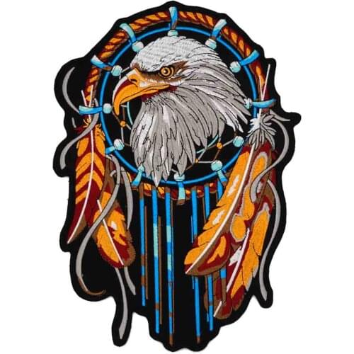 LARGE feather eagle Embroidered Sewing Label punk biker Patches Clothes Stickers Apparel Accessories Badge
