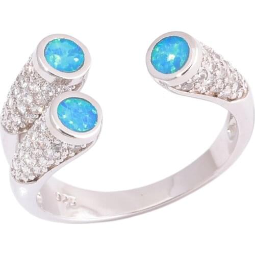 CiNily Created Blue Fire Opal Zircon Silver Plated Wholesale Hot Sell Fashion for Women Jewelry Ring Size 8 OJ9613
