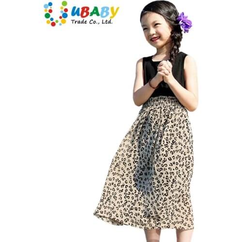 Childrens Leopard Pattern Dress In The Big Girls Kids Child Lovely Casual Clothing Street Summer Tank Bohemian Teenager Dress
