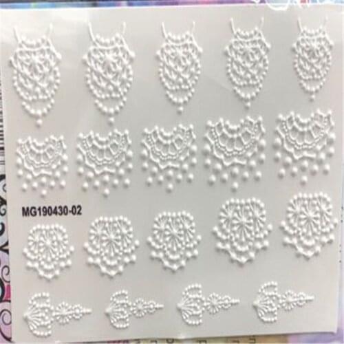 DIY 6D Engraved Solid Color White Flowers Lace Water Slide Decals Nail Stickers Nail Decals Nail Art Nail Decor