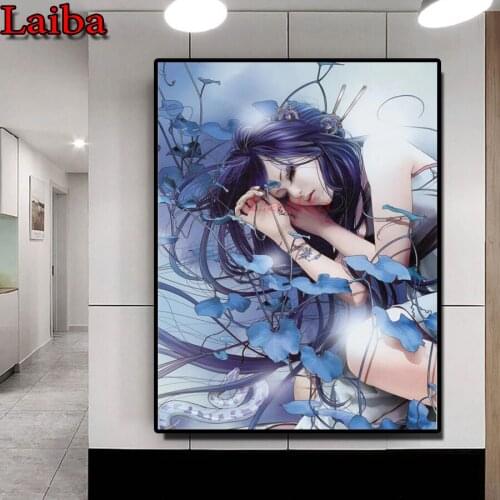 DIY Diamond Painting blue Geisha singer,5D Full Drill Daimond Rhinestone Embroidery Japan snake woman Cross Stitch Mosaic decor