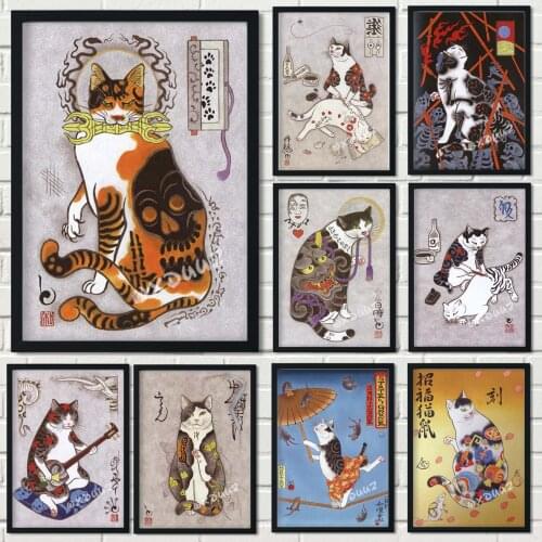DIY Diamong Painting Japanese Samurai Tattoo Cat Full Drill Cross Stitch Crystal Art Mosaic Diamond Embroidery Home Decor