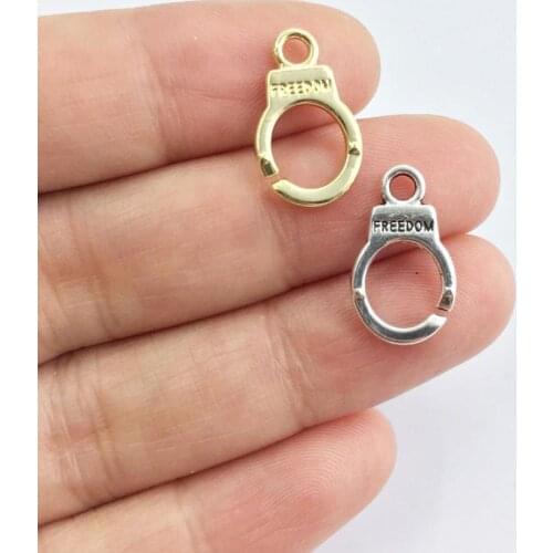Eruifa 20pcs 10*12mm Mini Handcuffs gold/Silver plated Zinc alloy Charms Pendant Jewelry DIY Necklace Bracelet Earrings 2 colors