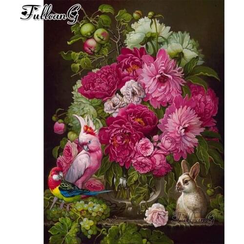 FULLCANG Flower bird animal rabbit 5d diy diamond painting full square round drill rhinestone embroidery kits decoration FG0126