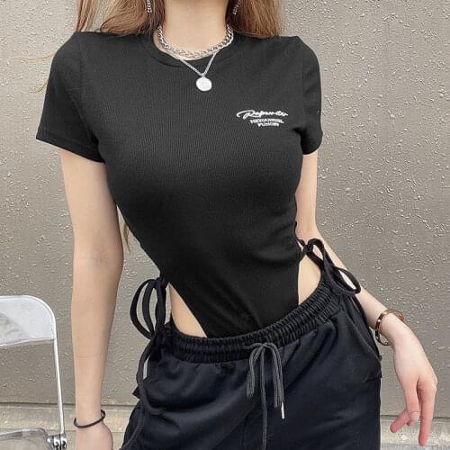 Summer Cotton T Shirt Women High Waist Bandage Sexy Tops Casual Tees Short Sleeve Slim Fit Basic Ladies Tshirts Streetwear 159
