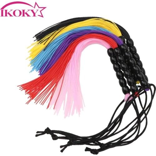 IKOKY Flog Tool Fetish Adult SM Spanking Whip Couple Tiny Silicone Tassel Slap Body Strap 22cm Slave Game Sex Toy for Women