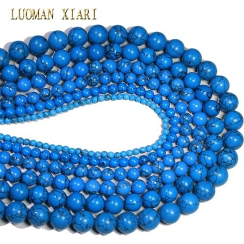 Wholesale Deep Blue Synthesis Turquoises Stone Round Beads For Jewelry Making DIY Bracelet Necklace Handmade 4/6/8/10/12/14 mm