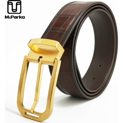 McParko Crocodile Leather Belt Men Genuine Leather belts for Men Luxury Design Alligator Belt 34mm Stainless Steel Pin Buckle