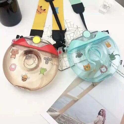 Cute Transparent Water Bottle Donuts Plastic Travel Bottle with Straw Portable Baby Nipple Bottle Sippy Cup Gift Water Pots