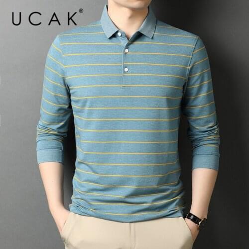 UCAK Brand Classic Casual Long Sleeve T Shirt Homme Spring Autumn New Tops Streetwear Turn-Down Collar Tshirt Men Clothes U5659
