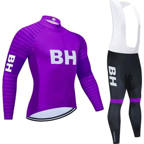 Purple Ropa Ciclismo BH Cycling Jersey and Bib Shorts Set Long Sleeve Autumn 20D Gel Pad Mountain Bike Cycling Clothing Men 2021