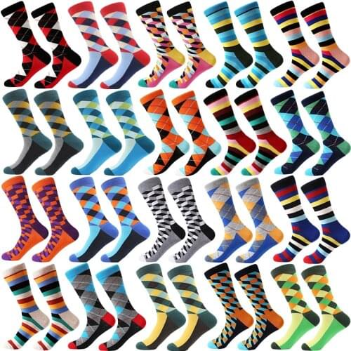 Fashion Colorful Dot Striped Plaid Cotton Men Happy Socks Personality Tide Brand Harajuku Casual Funny Socks Crew Men Meias