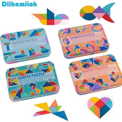 New Egg and Heart Shape Tangram Wooden 3D Jigsaw Puzzle Learning Toys for Children Baby Educational Toy Kids Interactive Game