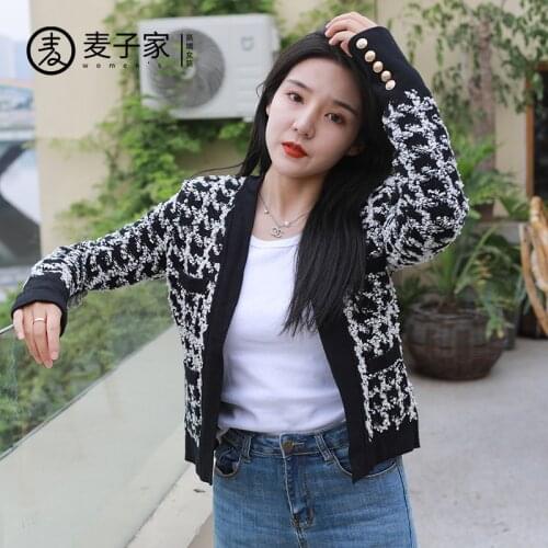 2021 autumn and winter new fashion tweed temperament short coat womens slim slim knit cardigan top