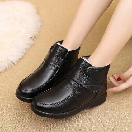 2021 winter new leather womens boots wool cowhide cotton shoes comfortable soft bottom snow boots Martin womens Boots