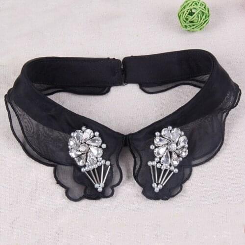 New Women Lapel Fake False Collar Rhinestone Floral Sewing Beads Detachable Collar Shirt Dress Decoration Removable Chocher Ties