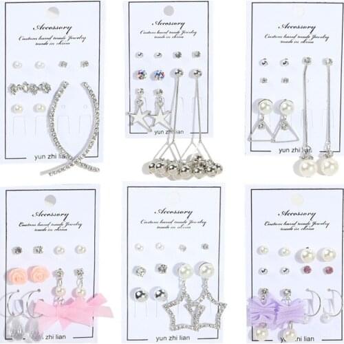 New Design Round bowknot Pendant Tassel Crystal Earrings set For Women Girls Fashion Geometric Charms Stud Ear Jewelry Gifts