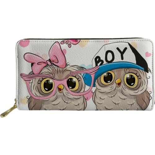 New Leather Girl Clutch Ladies Wallet Cartoon Owl Printing Ms Money Bags Lady Bag Woman Credit Card Holder
