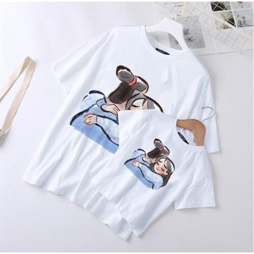 Disney Love Disney Princess Mulan Printed Family Matching Clothes Summer Mommy And Me Baby Kids Thirts Girls Boys Family Outfits