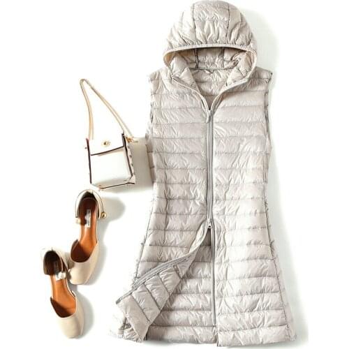 2021 Autumn Winter Women Solid Hooded Warm Down Coat Long Long Vest Plus Size Jacket Female All-Match Casual Vest