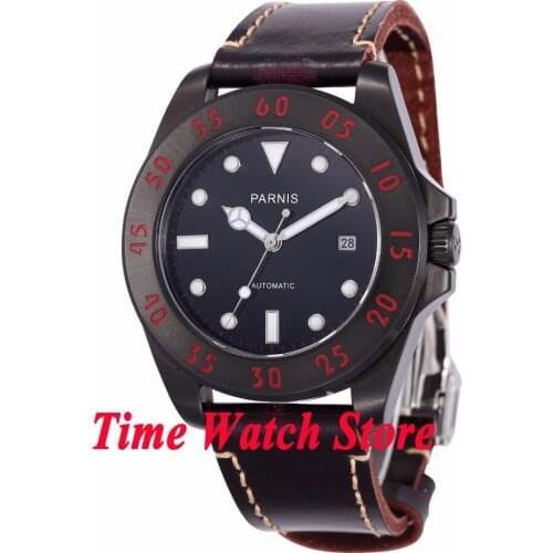 Parnis 43mm black dial white marks luminous sapphire glass PVD case 10ATM MIYOTA Automatic mens watch 391 relogio masculino