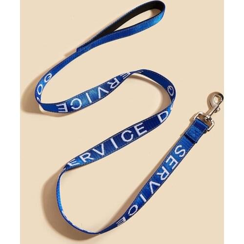 Service Dog Leash with Neoprene Handle and Reflective Silk Screen Print, 4ft for Harnesses ,Vests or Collars, Red/Black/Blue